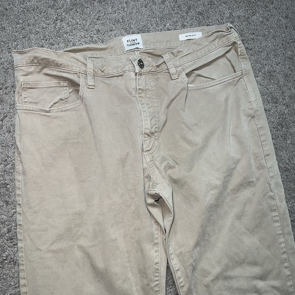 Flint and Tinder Pants Mens 34x36 Beige Straight Stretch Slim Fit 5 Pocket Jeans